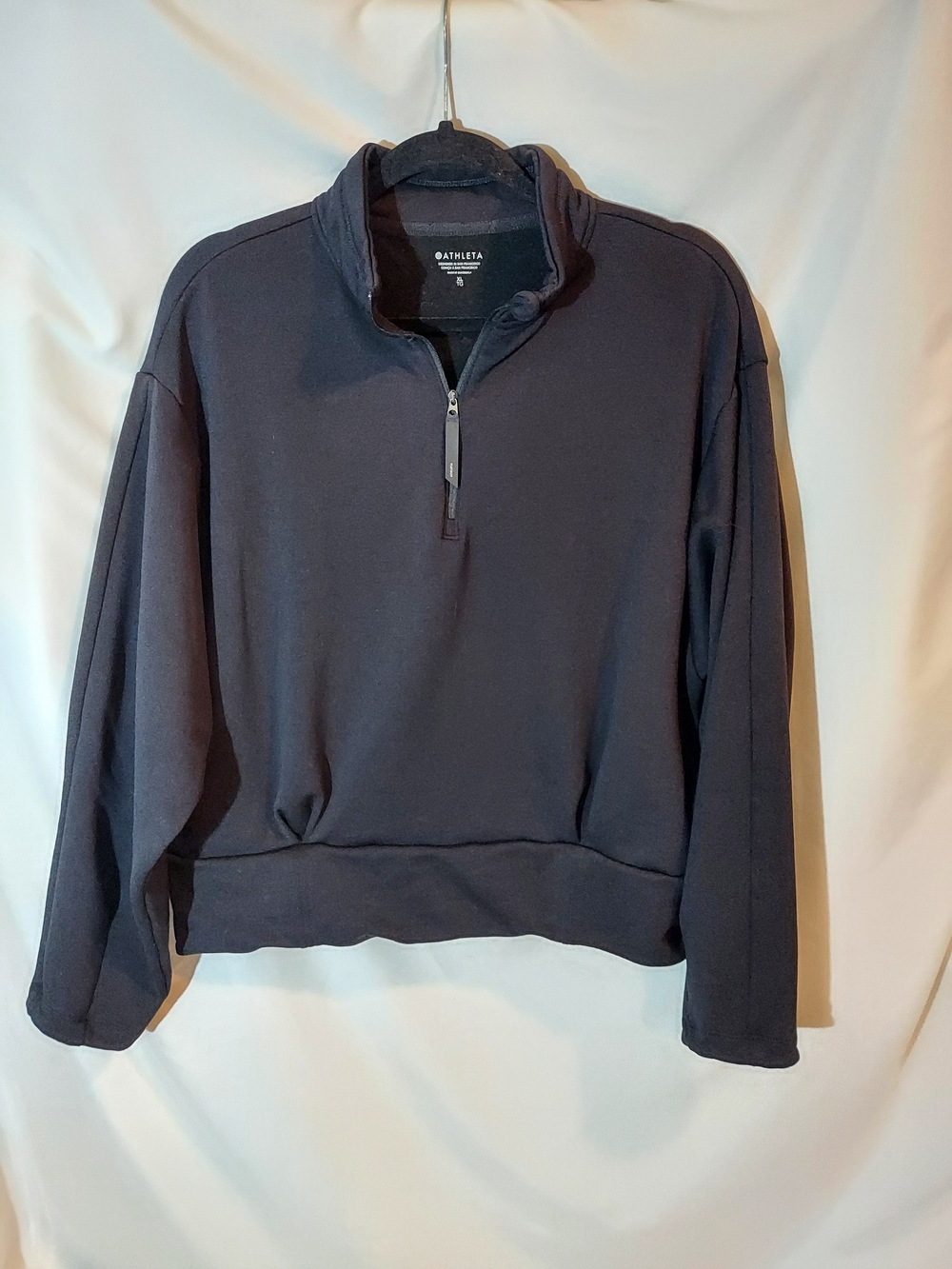 Athleta Retroplush Fleece Quarter Zip Cropped Pullover Sweatshirt Black XL
